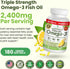Best Triple Strength Omega 3 Fish Oil Pills - 180 Capsules - 2400mg High Potency Burpless Lemon Flavor 864mg EPA 576mg DHA Ultra Pure Liquid Softg...