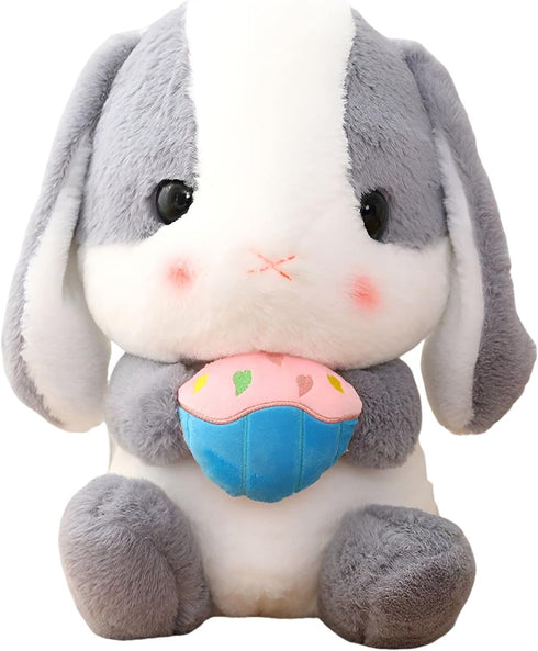 HOUPU Soft Toy - Sitting Lop Eared Rabbit, Easter White Rabbit Stuffed Bunny Animal with Carrot Soft Lovely Realistic Long-Eared Standing Pink Plu...