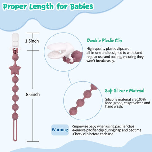 Babygoal Silicone Pacifier Clips 4 Pack,2pcs Pacifier Holder Clip with 2pcs Toy Strap Chain for Baby Boy Girl Fits All Pacifier,Binky,Teething Toy...