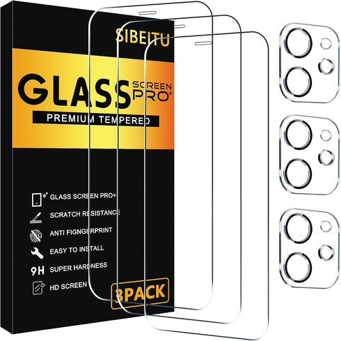 SIBEITU 3 Pack Screen Protector for iPhone 11 with 3 Pack Camera Lens Tempered Glass Protector, 6.1 Inch Tempered Glass HD Clear 9H Hardness for i...