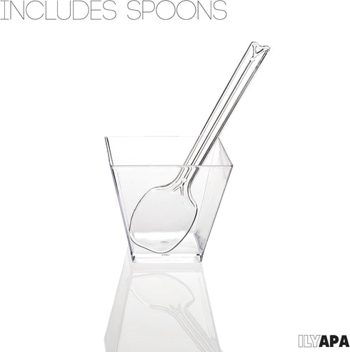 Ilyapa 2oz Plastic Dessert Cups - 50 Pack Mini Dessert Cups with Spoons - Clear Reusable Small Appetizer Cup for Cheesecake Shooters, Chocolate Mo...