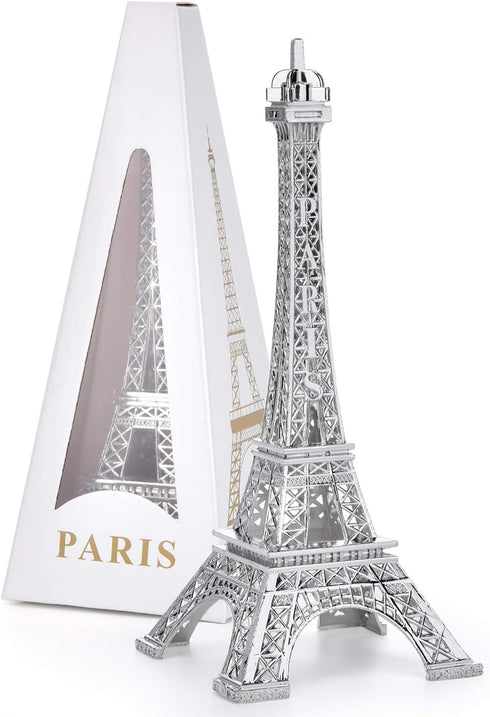 ESHATO Silver Metal Eiffel Tower Statue, 7inch Decorative Figurine Replica Stand Holder for Cake Topper Table Decor Gift Party Home Decoration...