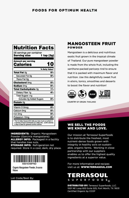 Terrasoul Superfoods Mangosteen Fruit Powder (Organic), 6 Ounces...