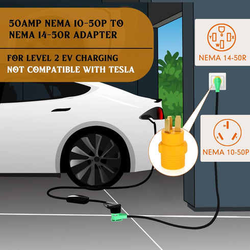 50Amp EV RV Charger Adapter Compatible with NEMA 10-50P to 14-50R, 3 Prong Male Plug to 4 Prong Female Receptacle Adapter, Generator Welder Dryer ...