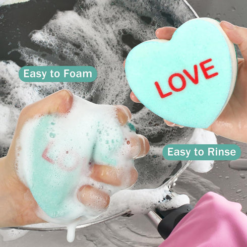 Domensi 8pcs Valentine's Day Candy Heart Shaped Kitchen Sponges Dual Sided Scrub Dish Sponges Reusable with Love You Kiss Me Non Scratch Sponge fo...