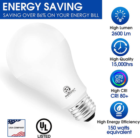 Dimmable A21 LED Bulb, 150 Watt Equivalent, Cool White 4000K, 2600LM, UL Listed, E26 Standard Base, Damp Rated, Super Bright Light Bulbs, 4 Pack...