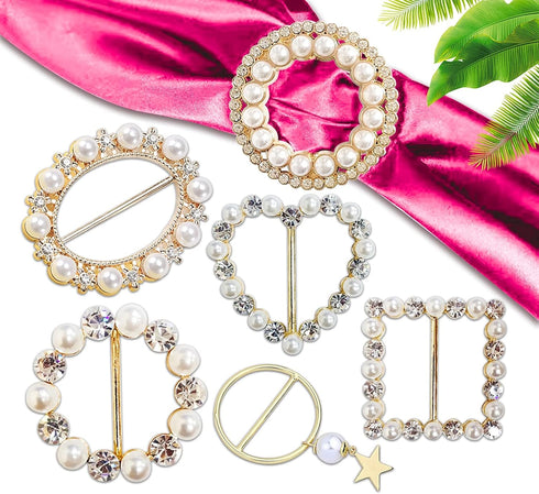 Scarf Tie Buckle Rings for Women,12PCS Metal Party T Shirt Pearls Rhinestone Clips,Clothes Corner Knotted Button for Women Girls Decorative Access...
