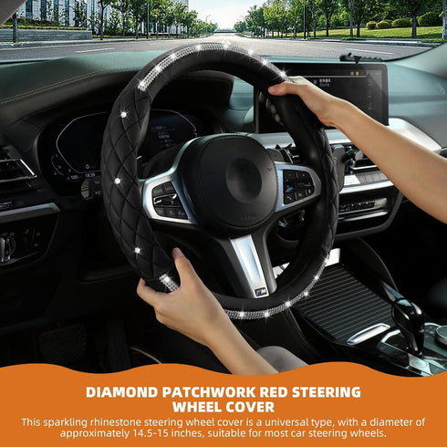 Diamond Steering Wheel Cover?with Bling Crystal Rhinestone, Delicate and Anti-Slip Sparkly Sedan Steering Wheel Cover ?Adaptable to 14.5-15 inches...