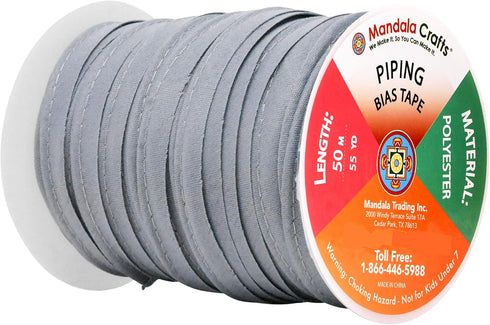 Mandala Crafts Gray Maxi Piping Bias Tape with Welting Cord - 1/2 Inch Upholstery Piping Trim for Sewing, Cushions, Slipcovers, and DIY Decor - 55...