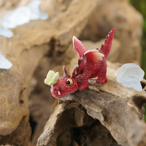 Top Collection Miniature Fairy Garden and Terrarium Mini Red Dragon Playing with Butterfly Figurine...