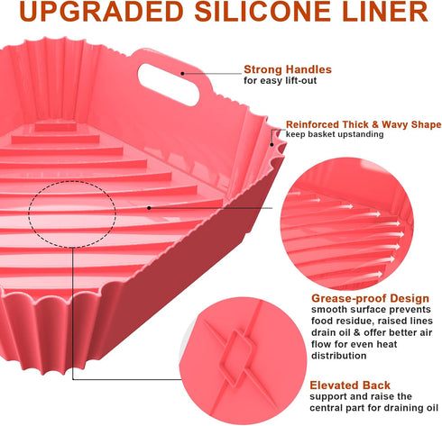 Air Fryer Silicone Liners Square 2 Pack 7.1 Inch Airfryer Liners 4-7 QT Reusable Air Fryer Liners Silicone Pot Oven Liner Baking Tray, Air Fryer B...