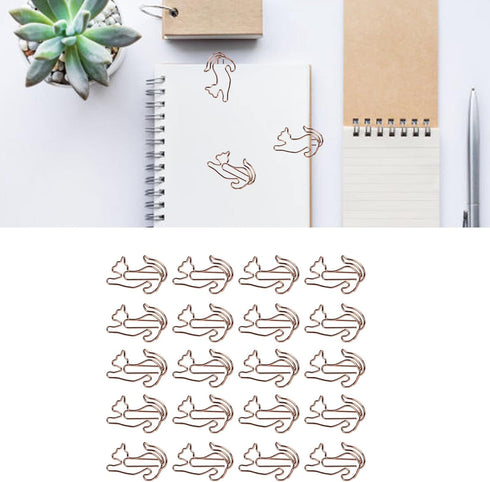 20Pcs Cute Cat Shaped Paper Clips, Metal Animal Shaped Clips, Rose Gold Paperclips for Office, Paper, and Memo...