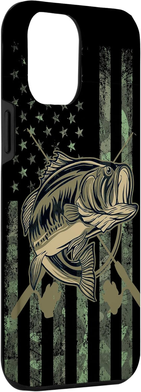 Camo American Flag Bass Fishing Gift Love Fishing Fisherman Case for iPhone 12 Pro Max...
