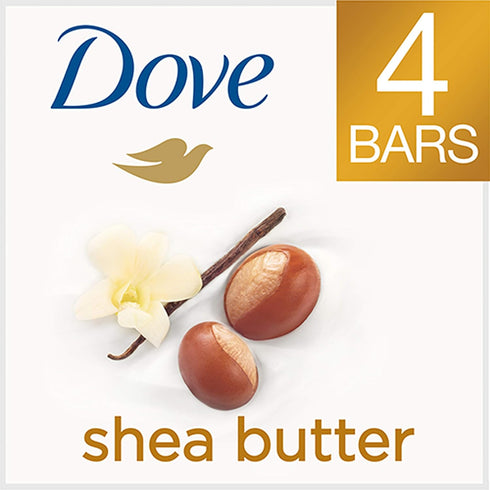 Dove Beauty Bar Gentle Skin Cleanser Moisturizing, Shea Butter, 3.75 oz, 4 Bars...