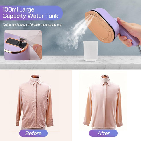 Mini Steam Iron, Travel Steamer for Clothes Portable Mini Iron, Portable Steamer for Dry and Wet Ironing, 970W Handheld Steamer 180° Rotatable Gar...