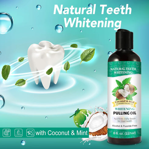 Oil Pulling 8 Fl.Oz,Mint Oil Pulling Mouthwash with Tongue Scraper, Natural Pulling Oil with Coconut & Peppermint Oil-Supports Healthy Gums & Fres...