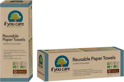 If You Care Reusable Paper Towels– 12 CT Sheets – 100% Natural, Compostable Cleaning Cloths for Kitchen, Bathroom, Home Countertop Surfaces – Extr...