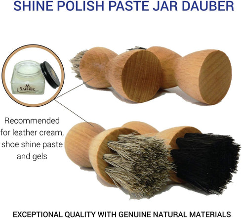 Valentino Garemi Shoe Brush Cream Applicator Set | Shine Polish Paste Jar Dauber | Horse Hair & Real Wood Handle | Made in Germany...