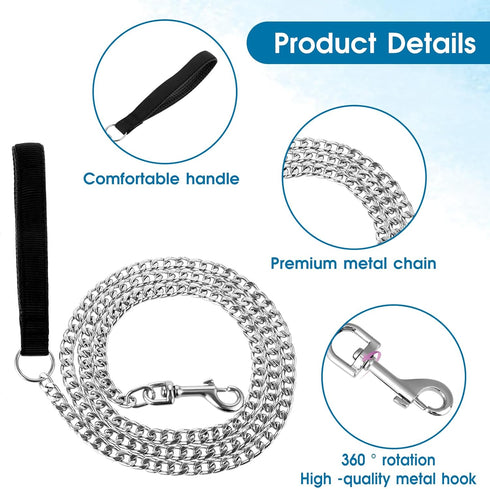 Chain Heavy Duty Metal Dog Leash 6FT Stainless Steel Cuban Link Chain Labor Chew Proof Pet Leash Chain with Soft Padded Handle for Medium Big Dogs...