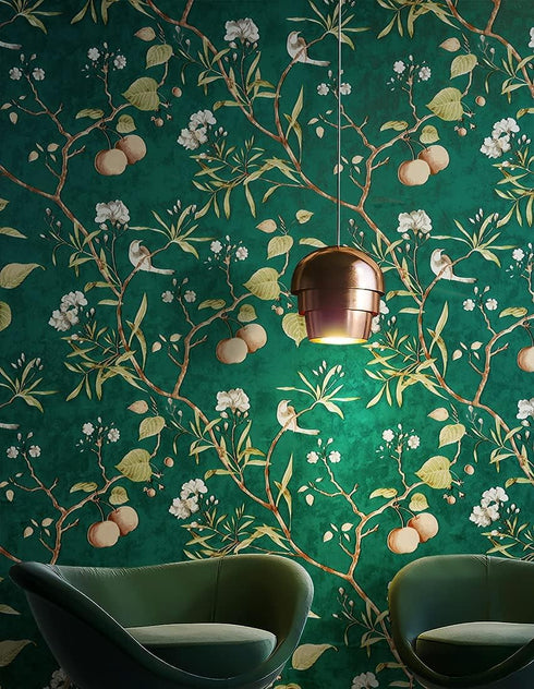 9452 Green Floral Peel and Stick Wallpaper Flower and Bird Removable Self Adhesive Contact Paper Vinyl Film Home Decoration and Furniture Renovati...