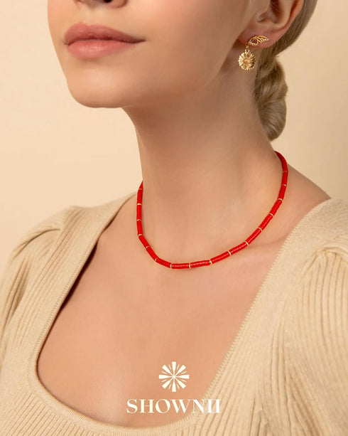 shownii Boho Beaded Choker Necklace for Women,Gemstone Necklace Natural Stone 14K Gold Plated Handmade Necklace Jewelry Gift...