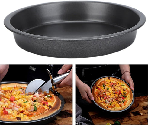 2Pcs Pizza Pan Carbon Steel Non Stick Deep Thickened Food Biscuits Baking Pan Round Pizza Bakeware Sheet Set for Kitchen Bakery Oven(9 in)...