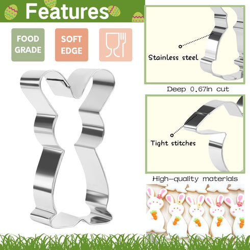 Easter Cookie Cutters Set - rabbit, Bunny, Carrot, Rabbit Face Shapes Biscuit Cutters 6 Pieces Stainless Steel...