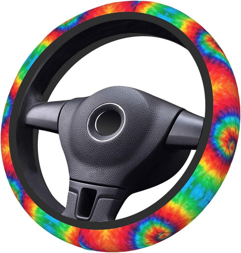 Spiral Rainbow Tie Dye Auto Car Steering Wheel Cover Universal 15 Inch Neoprene Interior Decor Protection Accessories...