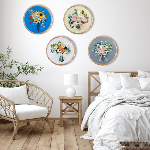 LOMOHOO 4 Sets Flower Embroidery Kit for Beginners, Needlepoint Stamped Cross Stitch Starter Kits, Stitch Learning DIY Kit with Cut Flower Pattern...