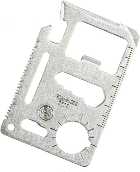 SE 11-Function Stainless Steel Survival Pocket Tool - Compact, Credit Card-Sized Multi-Tool with Leatherette Case - Ideal for Camping, Hiking, and...