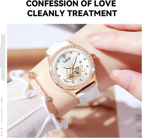 Women's Quartz Watch: Water-Resistant, Night-Luminous, High-End Ladies' Quartz Wristwatch with Calendar, Luxury Watch Gift (White+White)...