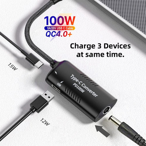 Cablecc 5.5x2.5mm 5.5x2.1mm DC Power Input to 100W Dual Type C USB-C and Type-A Output PD Emulator Trigger Charge Cable......