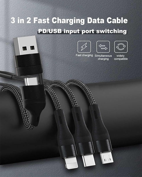 100W Multi 3 in 2 Fast Charging Cable 10FT, Black Long Nylon Braided,3 in 2 USB A/C to USB-C Lightnning Micro Connectors for iPhone 15/15 plus,Sam...