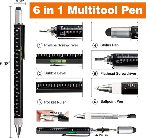 Magnetic Pickup Tool and 6 in 1 Multitool Pen with Touch Screen Stylus, Rulers, Bubble Level, Flathead, Phillips Screwdriver, Ballpoint Pen, Fathe...