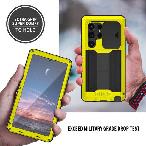 for Samsung Galaxy S24 Ultra 5G Case, Aluminum Metal Gorilla Glass Waterproof Shockproof Military Heavy Duty Sturdy Protector Cover,with Sliding C...