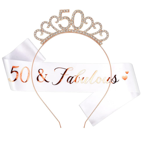 CIEHER Gifts for Women, 50 & Fabulous Sash and Tiara Set, Decorations , Sash and Crown Turning 50 Birthday Party Supplies Favors...