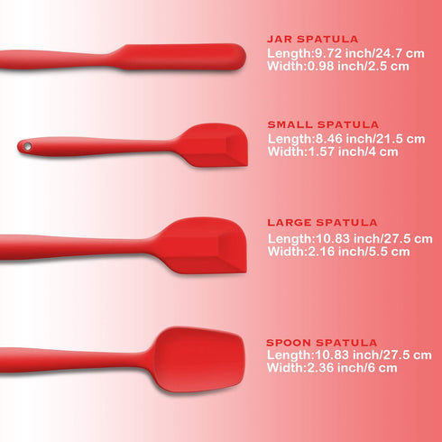 4 Piece Silicone Spatula Set, Flexible Heat Resistant Non-scratch Baking Cooking Rubber Spatulas with Stainless Steel Core, Red...