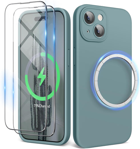 SURPHY Designed for iPhone 15 Case Compatible with MagSafe (6.1 inch 2023), with 2 Pack Screen Protector, Liquid Silicone Phone Case (Camera Prote...
