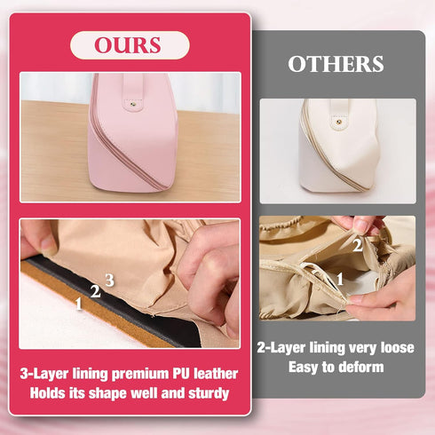 Ranslen Large Capacity PU Leather Travel Makeup Bag, Opening Cosmetic Bags, Waterproof Portable Toiletry Bag with Dividers and Handle, Valentine's...
