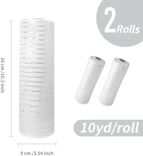 2 Rolls White Deco Mesh Ribbon 10 in x 30 ft,Basic Metallic Deco Mesh RibbonRolls for Deco DIY Wreath Supplies Christmas Tree Decoration Gift Wrap...