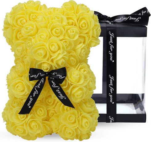 LINKLO Rose Bear Rose Teddy Bear -10 inch Artificial Rose Flower Bear, Gift for Wedding, Mothers Day and Anniversary, Including Transparent Gift B...