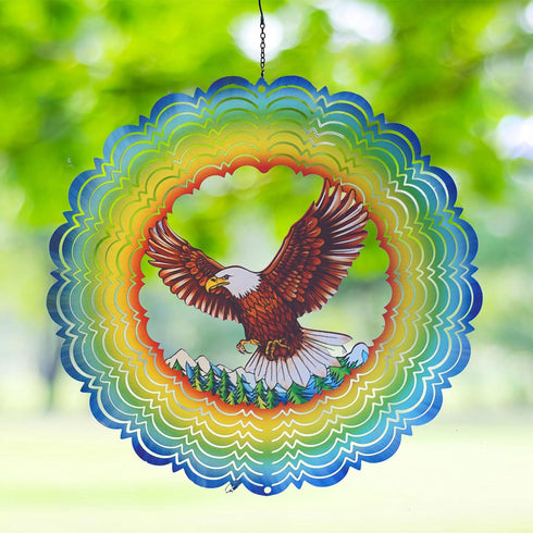 Wind Spinners-12 inch 3D Stainless Steel Eagle Hanging Wind Spinner Metal Wind Catchers Kinetic Sculpture for Lndoor,Outdoor Decor, Yard Art, Gard...