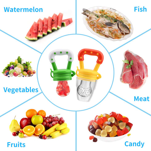 Food Feeder Baby Fruit Pacifier (3 Pcs) with 6 Different Sized Silicone Pacifiers 2 PCS Dispensing Spoon 90ML Spoons Clip Infant Teething Toy -Blu...