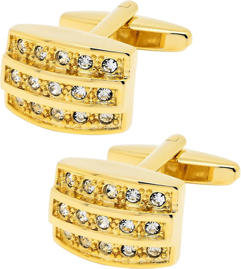 Golden Rectangle Cufflinks for Men Lady with Crystals In Gift Case Novelty Gemstone Men's Cufflinks Jewelry Set for Wedding Party Anniversary Busi...