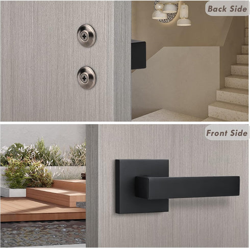 home improvement direct No Lock Dummy Door Lever, Single Sided Door Handle without Lock for Interior Use, Non-Turning Matte Black Suqare Heavy Dut...