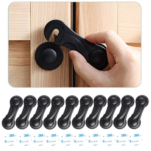 Child Safety Cabinet Locks (10 Pack) - Baby Proofing Latches Lock for Drawers, Toilet Seat, Fridge, Oven with 10 Extra 3M Adhesives (Black)...