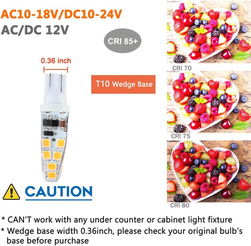 15watt T10 Wedge Base Led Light Bulb 2W 180lm,3000K Warm White,ac/dc12V for Outdoor Landscape RV Camper Marine Boat Dome Lighting-10 Pack...