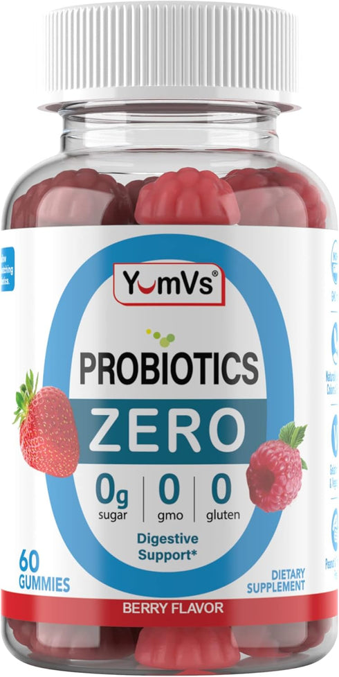 YUM-V'S - Zero Sugar Probiotic Gummies for Digestive Health - Sugar Free Probiotics for Women, Men & Kids - Gut Health Probiotic Gummies for Adult...