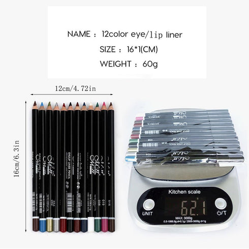 12Pcs Lot Set 12 Colors Eyeliner Pencil Waterproof Eyebrow Pencil Cosmetics with a Pencil Sharpener...
