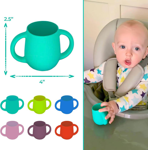 Silicone Baby Cups for Baby or Toddler 2 Pack Flexible Food-Grade Safe BPA Free with Easy-Grip Handles for Self-Feeding Training...